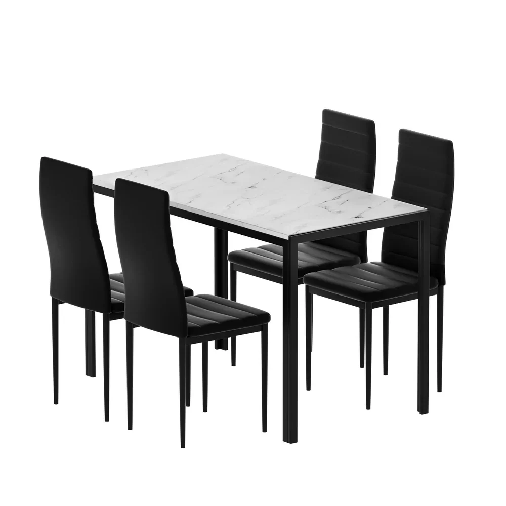 1  Dining Table and 4 Chairs Set Marble Effect