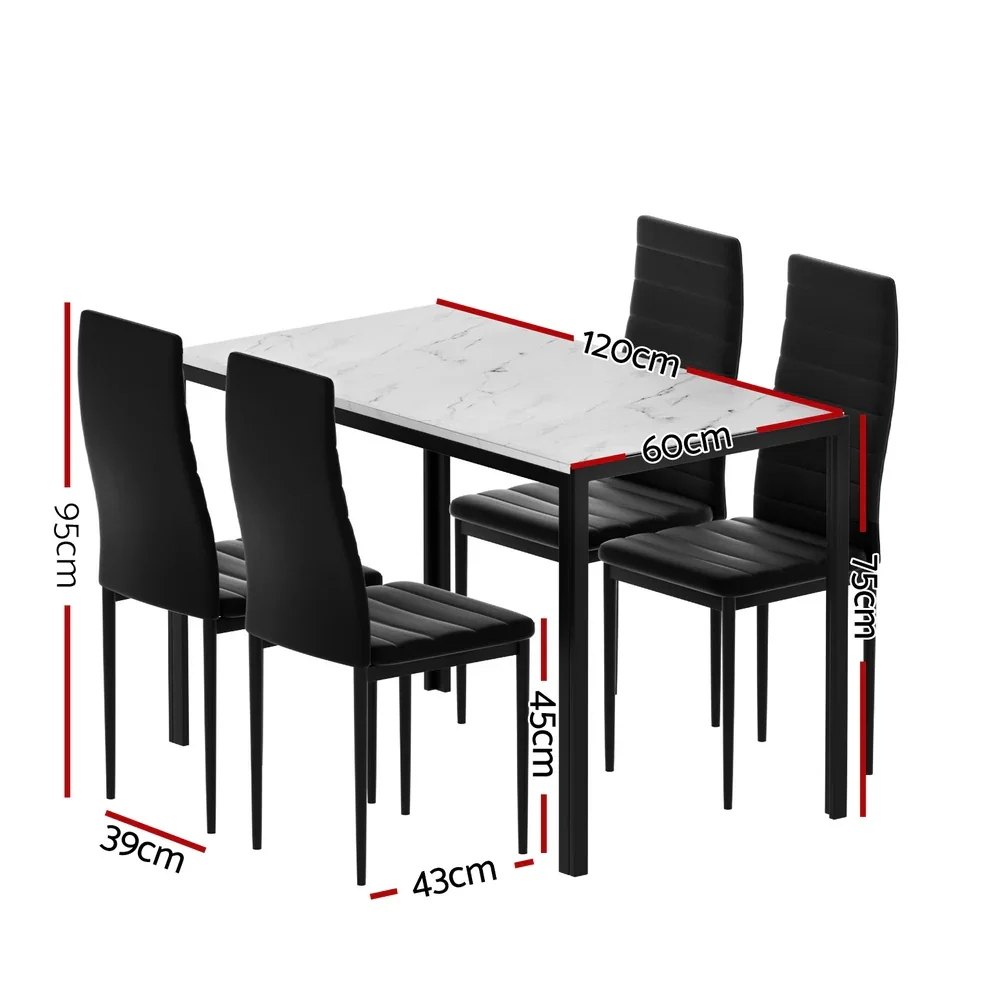 1  Dining Table and 4 Chairs Set Marble Effect - Image 2