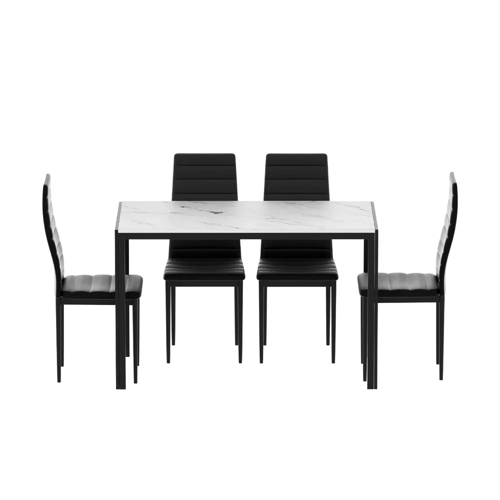 1  Dining Table and 4 Chairs Set Marble Effect - Image 3