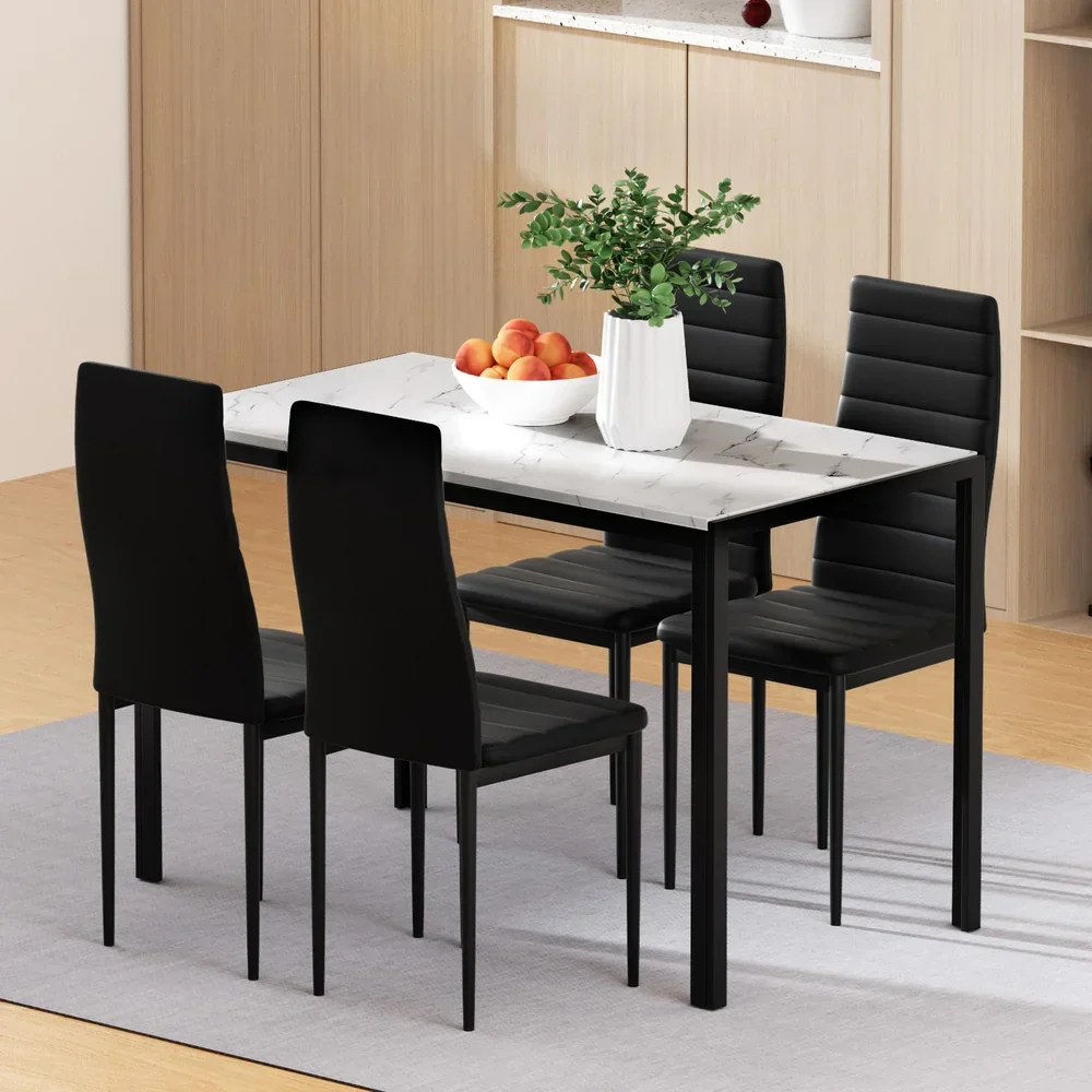 1  Dining Table and 4 Chairs Set Marble Effect - Image 7