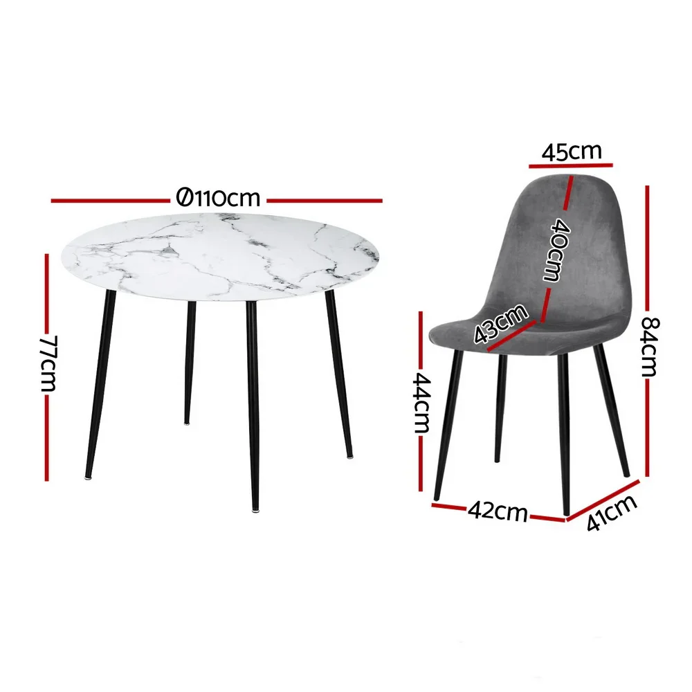1  Dining Table and 4 Chairs Set Marble Grey - Image 2