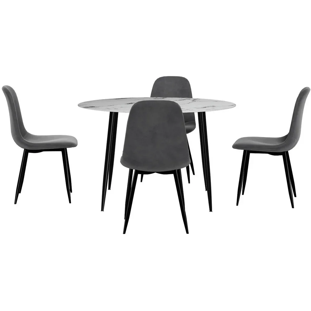 1  Dining Table and 4 Chairs Set Marble Grey - Image 3