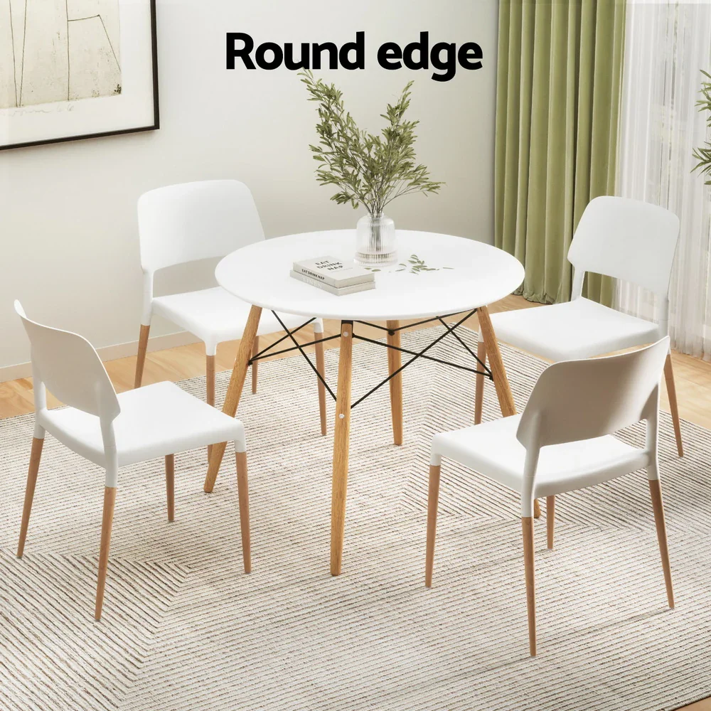1  Dining Table and 4 Chairs Set Round White - Image 4