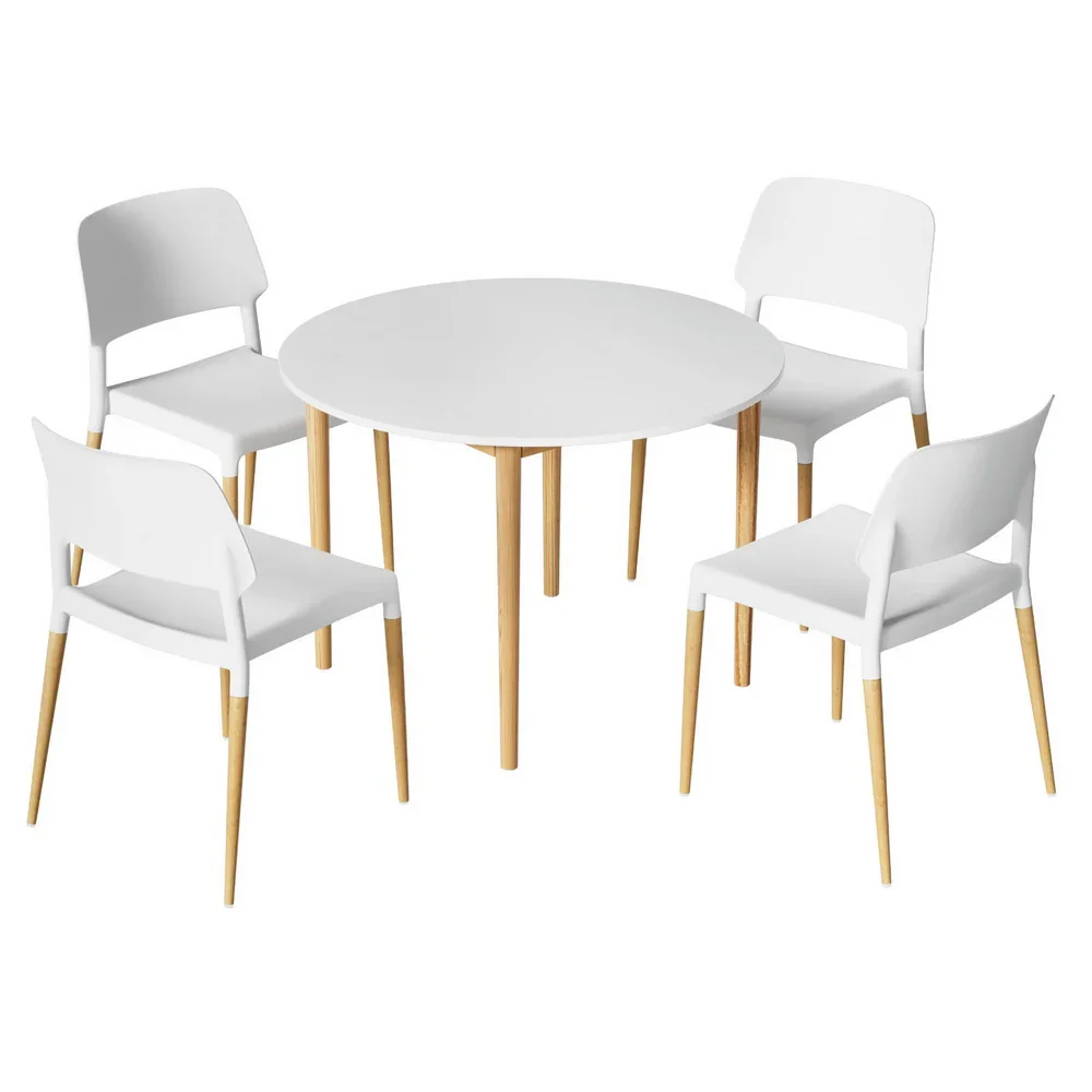 1  Dining Table and 4 Chairs Set White Wood
