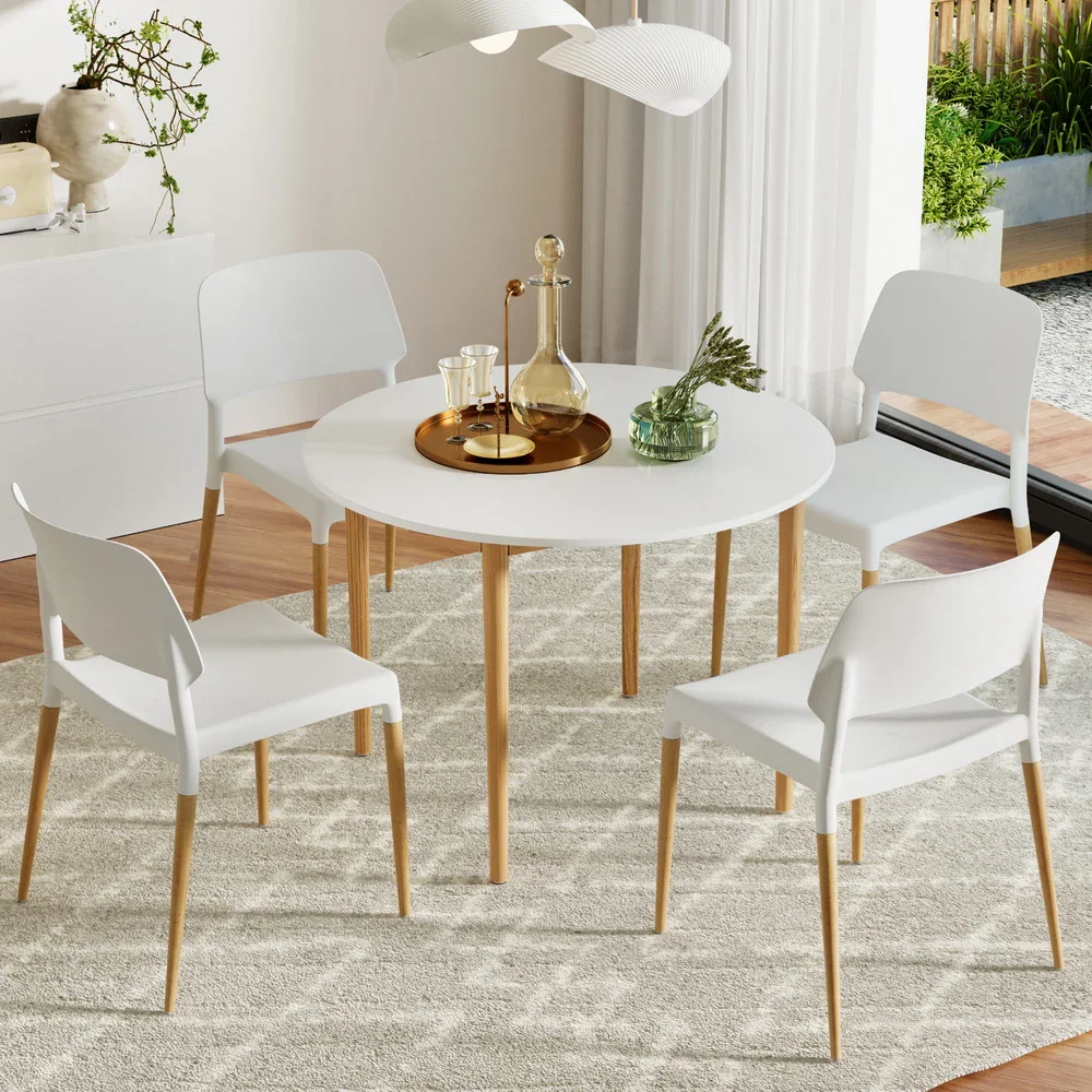 1  Dining Table and 4 Chairs Set White Wood - Image 7