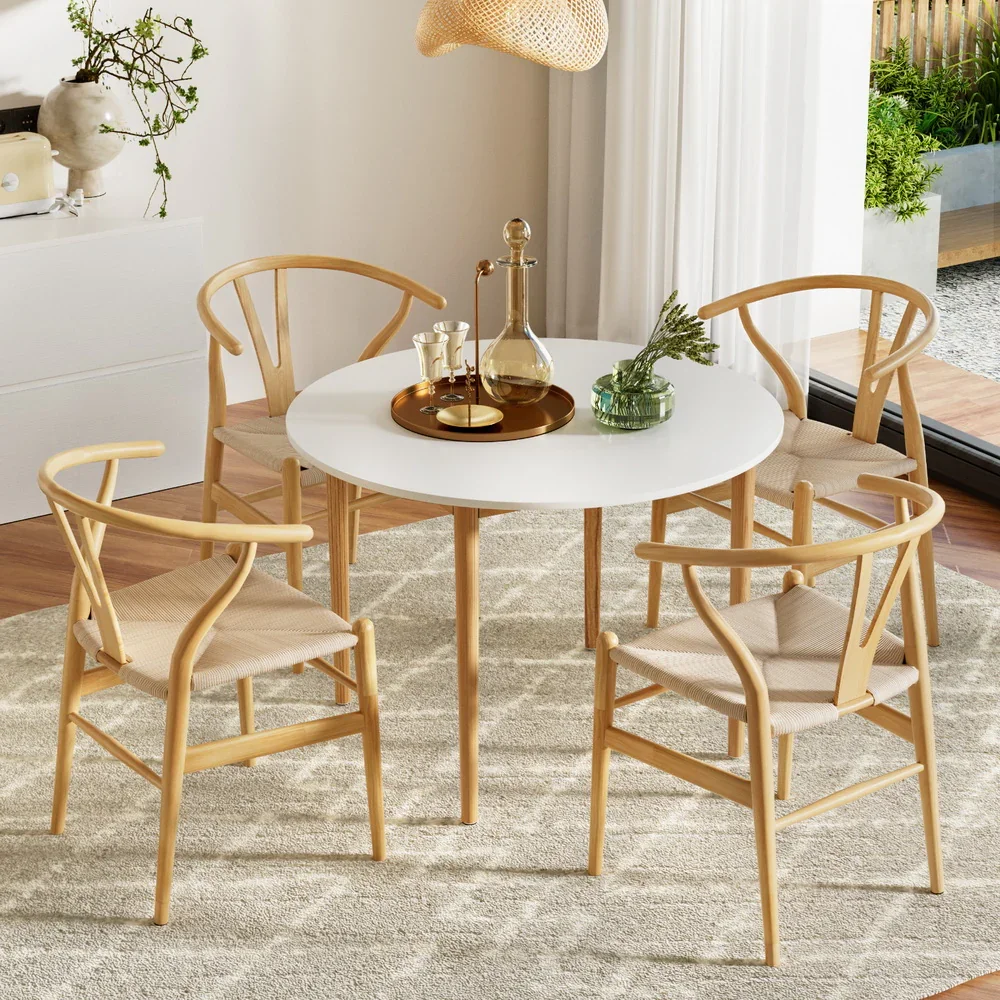 1  Dining Table and 4 Chairs Set Wishbone Wood - Image 7
