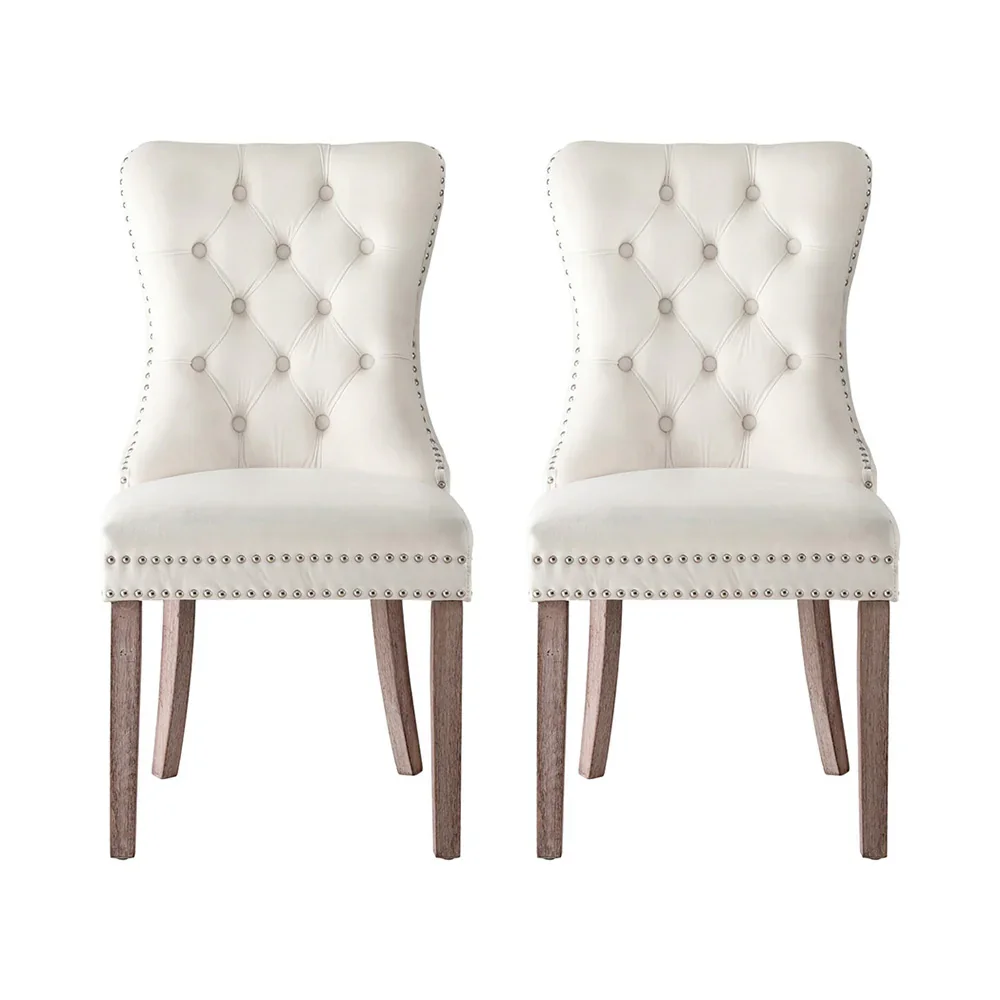1 Set of 2  Dining Chairs Beige Velvet - Image 3