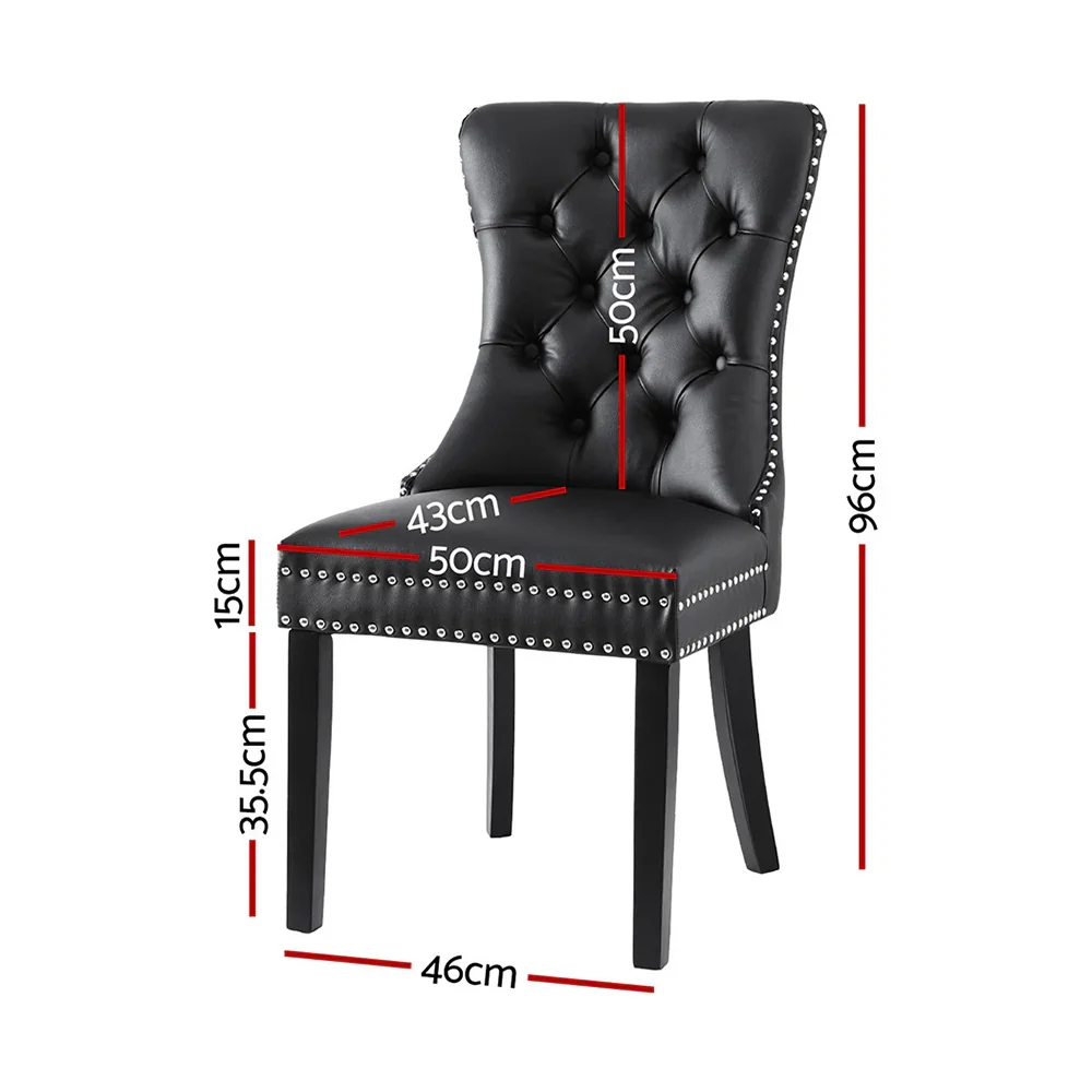 1 Set of 2  Dining Chairs Black Leather - Image 2