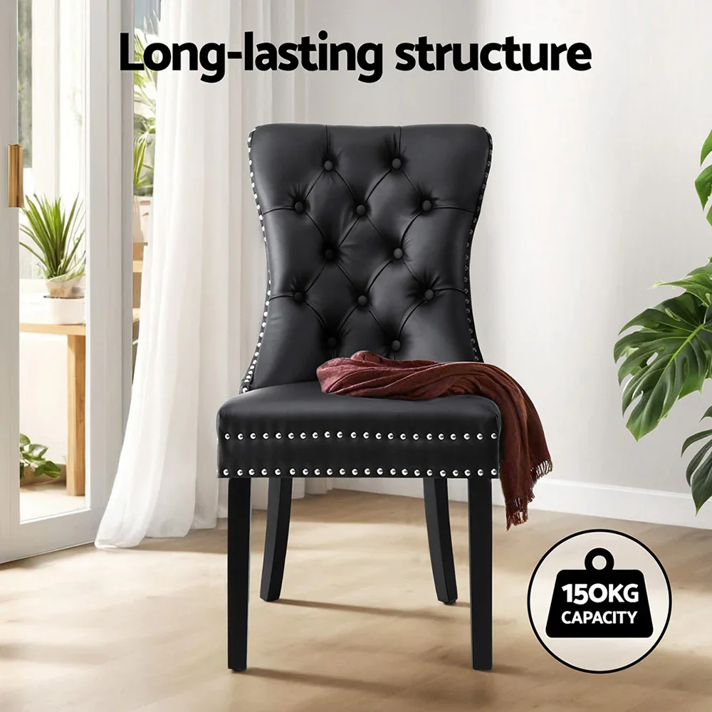 1 Set of 2  Dining Chairs Black Leather - Image 4
