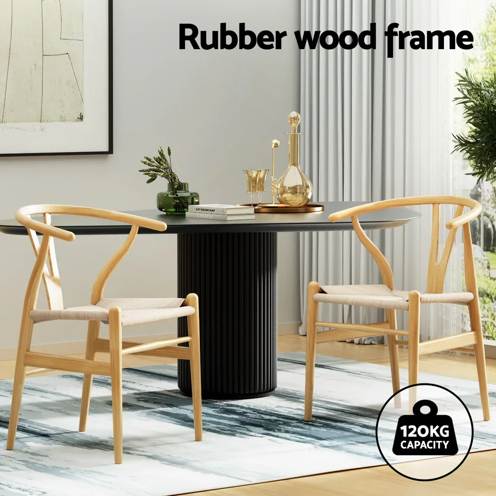 1 Set of 2  Dining Chairs Wooden Rattan Seat Wishbone Back - Image 4