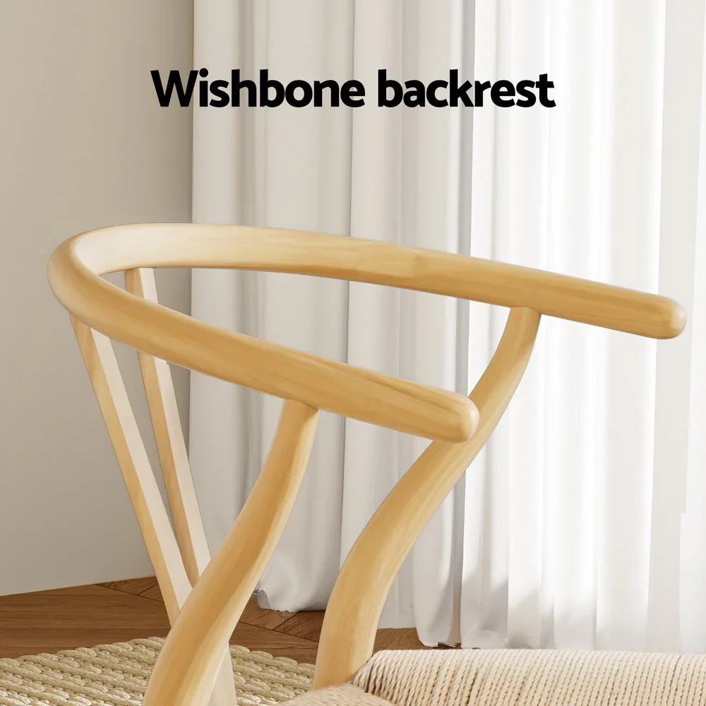 1 Set of 2  Dining Chairs Wooden Rattan Seat Wishbone Back - Image 5