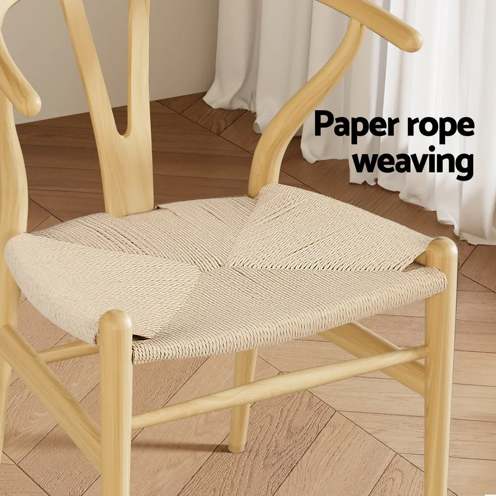 1 Set of 2  Dining Chairs Wooden Rattan Seat Wishbone Back - Image 6
