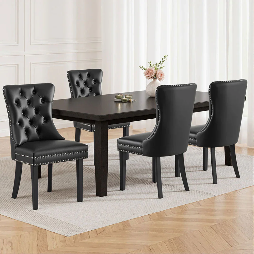 1 Set of 4  Dining Chairs Black Leather - Image 7
