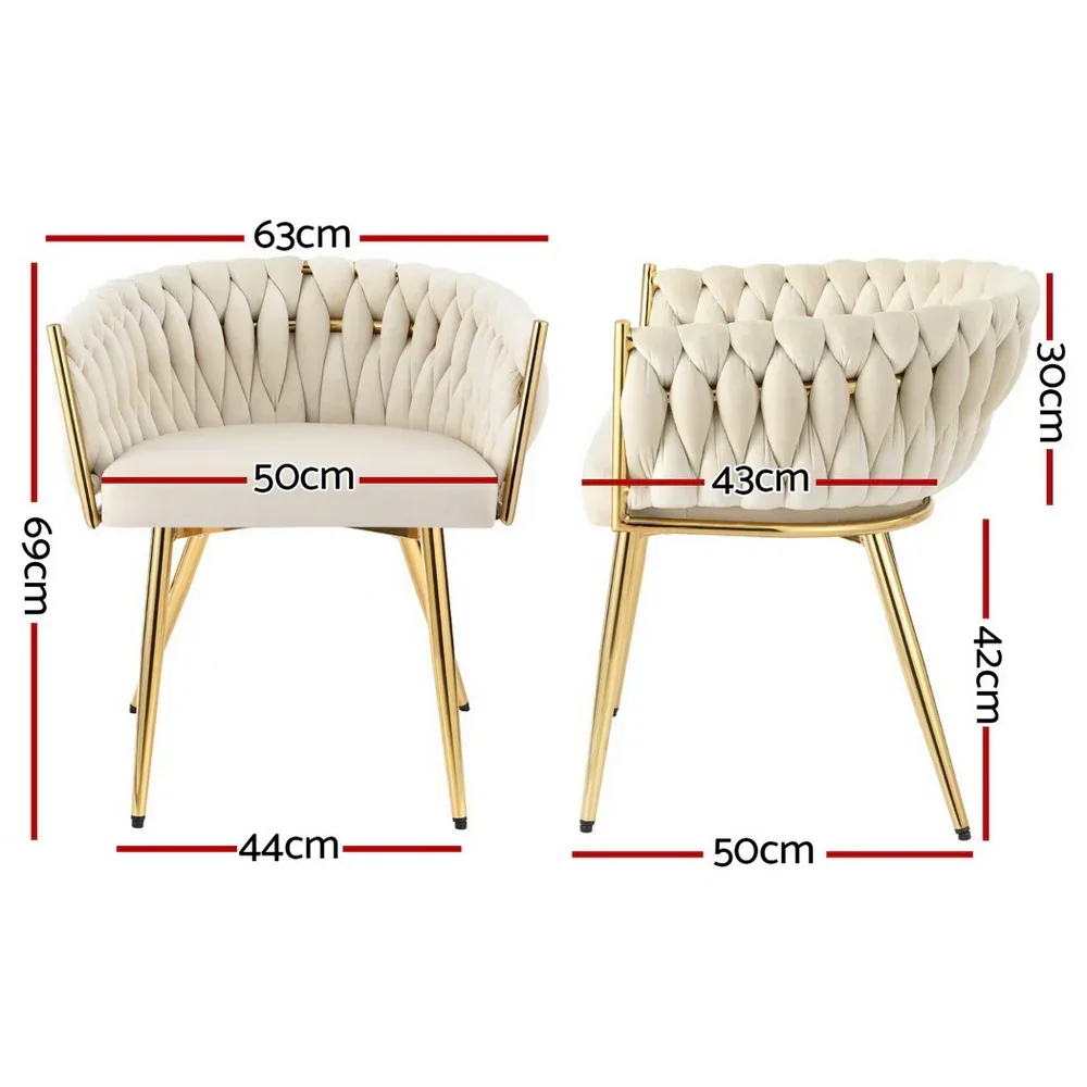 1 Set of 4  Dining Chairs Velvet Armchair Beige - Image 2