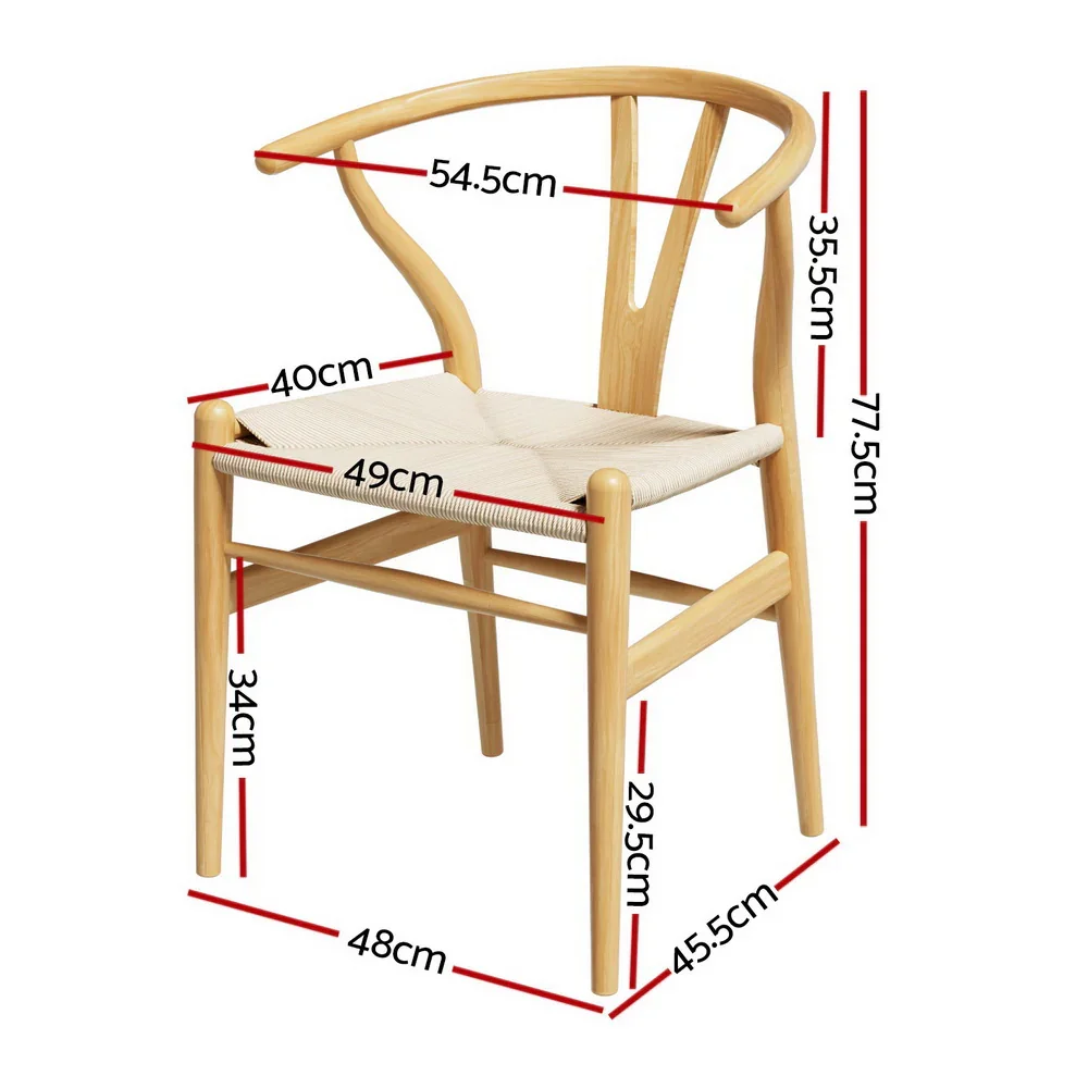1 Set of 4  Dining Chairs Wooden Rattan Seat Wishbone Back - Image 2