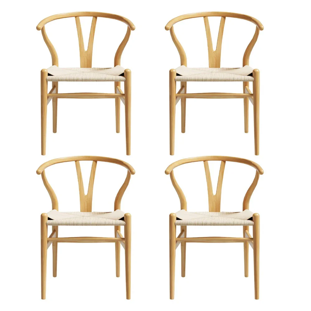 1 Set of 4  Dining Chairs Wooden Rattan Seat Wishbone Back - Image 3