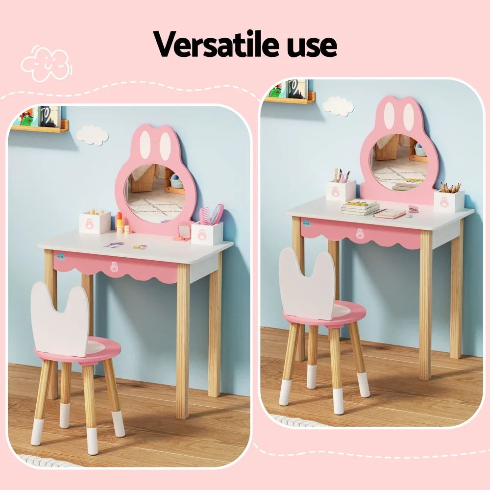 1 Set of  Kids Dressing Table Wooden Bunny Pink - Image 6