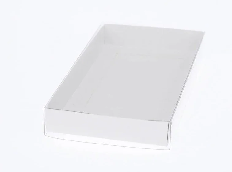 10 Pack of White Card Box - Clear Slide On Lid - 30 x 20 x 8cm -  Large Beauty Product Gift Giving Hamper Tray Merch Fashion Cake Sweets Xmas - Image 5