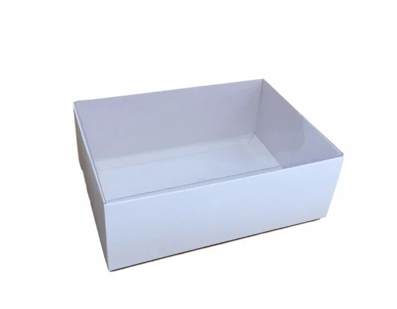 10 Pack of White Card Box - Clear Slide On Lid - 30 x 20 x 8cm -  Large Beauty Product Gift Giving Hamper Tray Merch Fashion Cake Sweets Xmas - Image 6