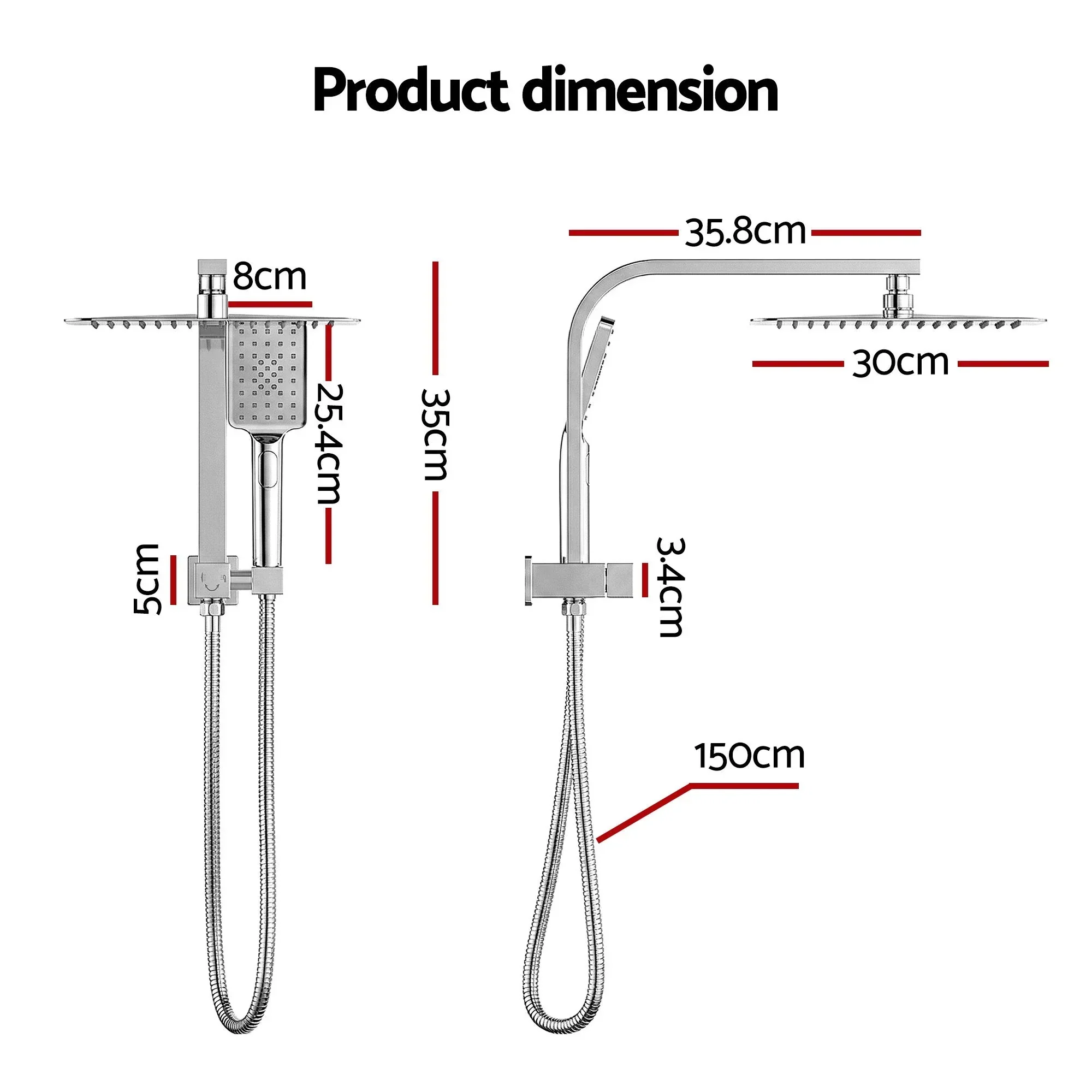 12" Rain Shower Head Set with 3-Mode Handheld Brass High Pressure WELS Chrome - Image 3