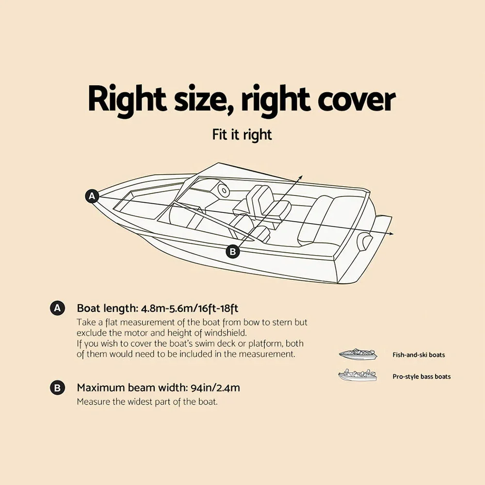 16-18.5ft Boat Cover Trailerable Marine Grade 600D - Image 2