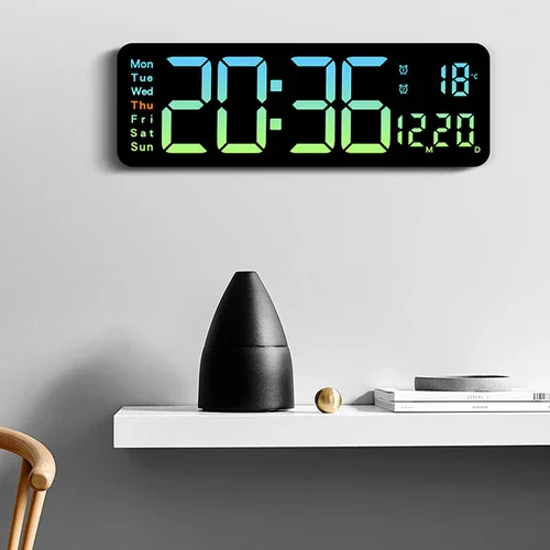 16" Green gradient color Large Digital Big Jumbo LED Wall Desk Clock Display With Temperature Calendar - Image 5
