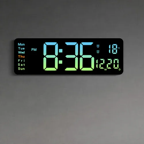 16" Green gradient color Large Digital Big Jumbo LED Wall Desk Clock Display With Temperature Calendar - Image 7