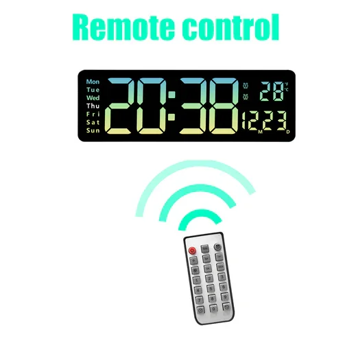 16" Green gradient color Large Digital Big Jumbo LED Wall Desk Clock Display With Temperature Calendar - Image 8