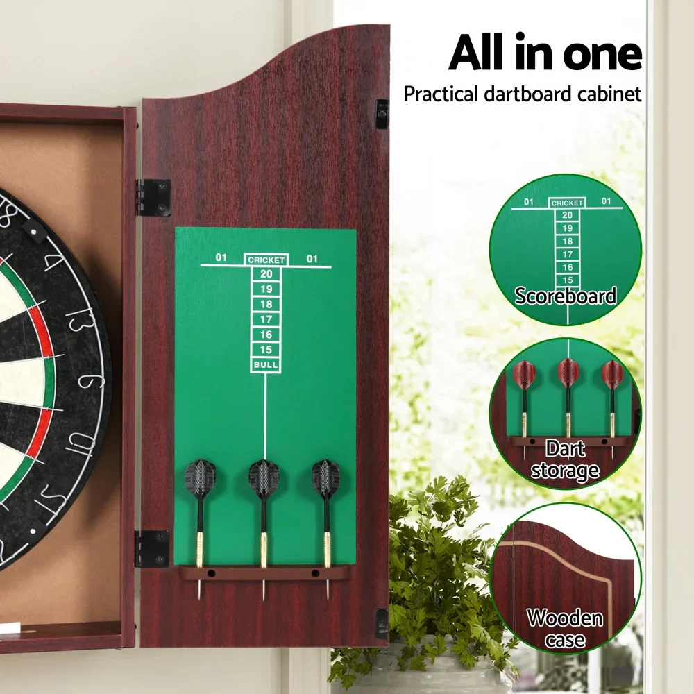 18" Dartboard Dart Board with Steel Darts Wooden Cabinet Party Game - Image 5