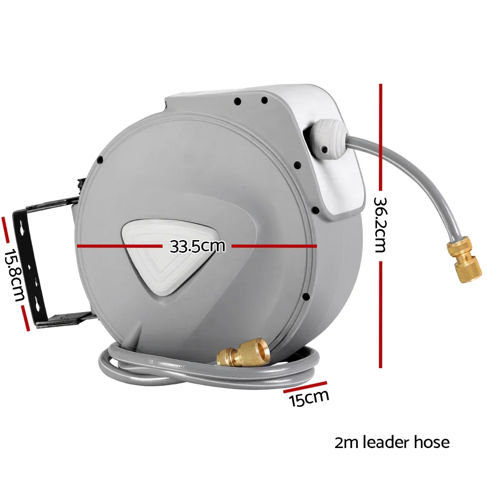 Water Hose Reel 20M Retractable Auto Rewind Garden Brass Spray Gun - Image 3