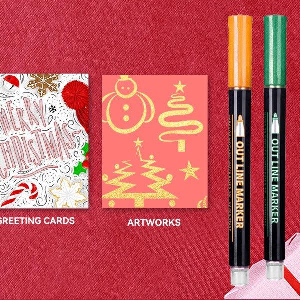 24 Piece Double Line Outline Pen Set Glitter Paint Markers 12 Colors Self-Outline Metallic Shimmer Pens for DIY Crafts Cards - Image 3