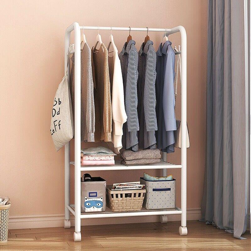2Tier Rolling Free-Standing Clothing Garment Rack Closet Organizer Open Wardrobe - Image 4