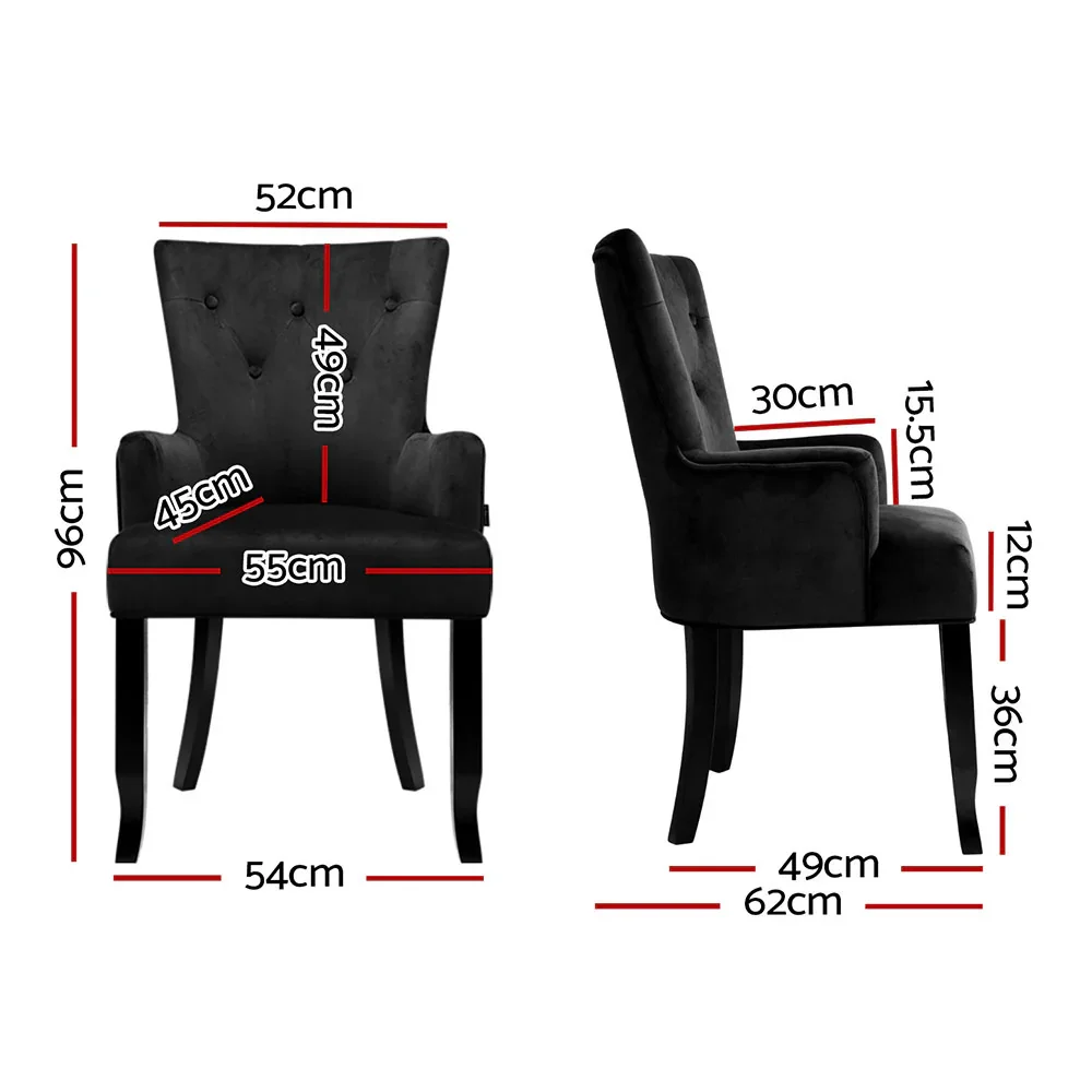 2x  Dining Chairs Velvet French Provincial Armchair Black - Image 2