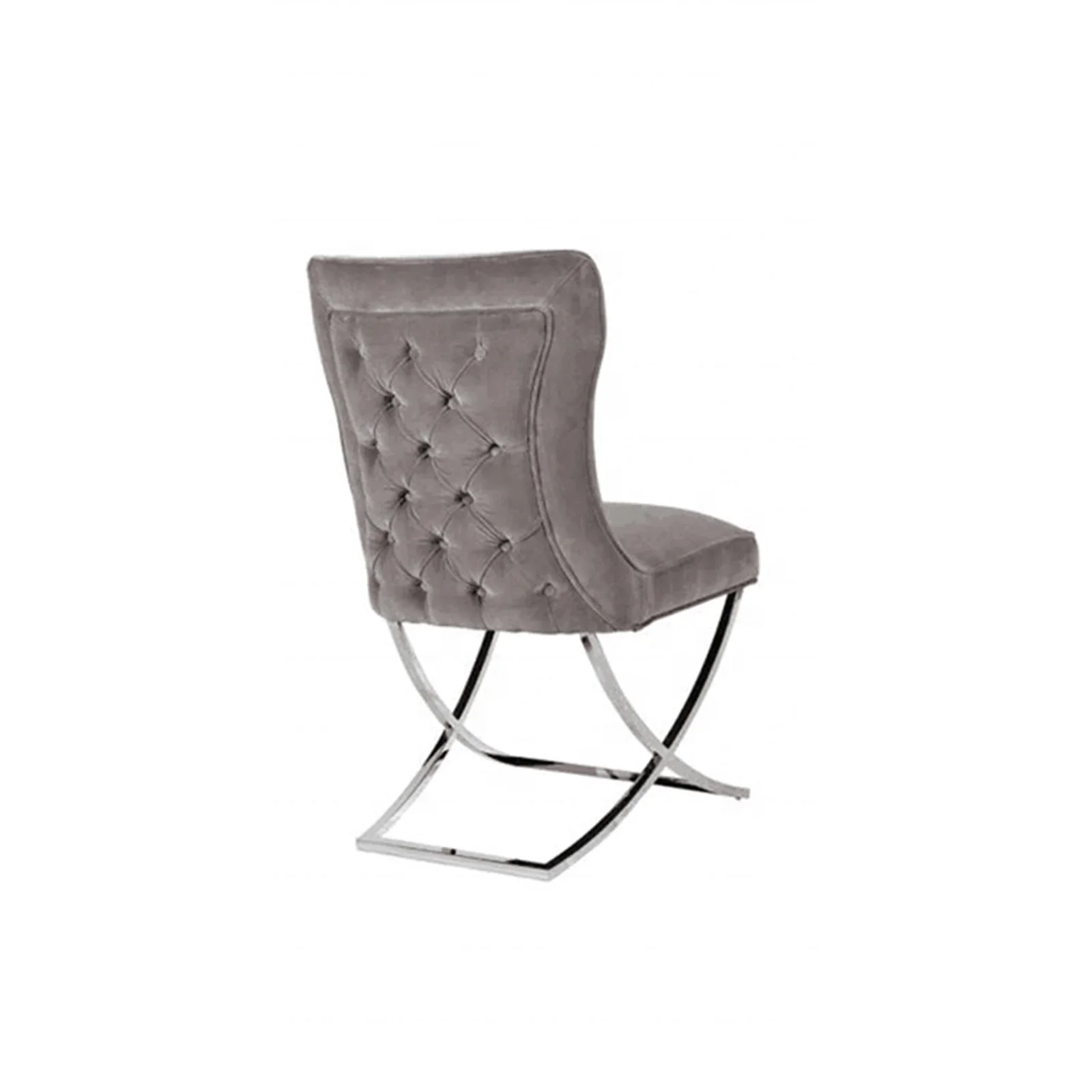 2x Dining Chairs Grey Fabric Upholstery Quilting Silver Color Legs - Image 3