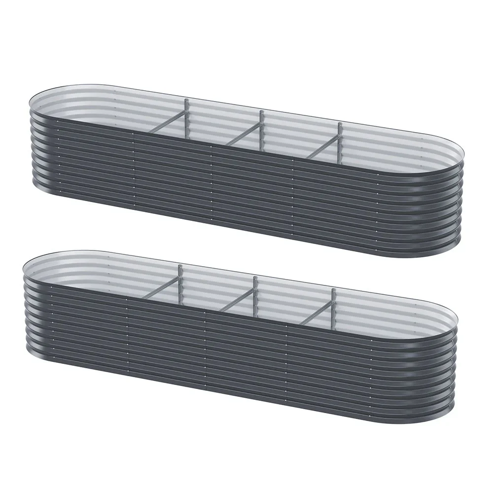 2x  Raised Garden Bed 320X80X56cm Oval Planter Box