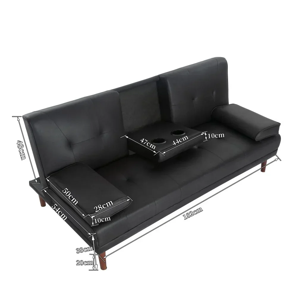 3 Seater Adjustable Sofa Bed With Cup Holder Black - Image 10