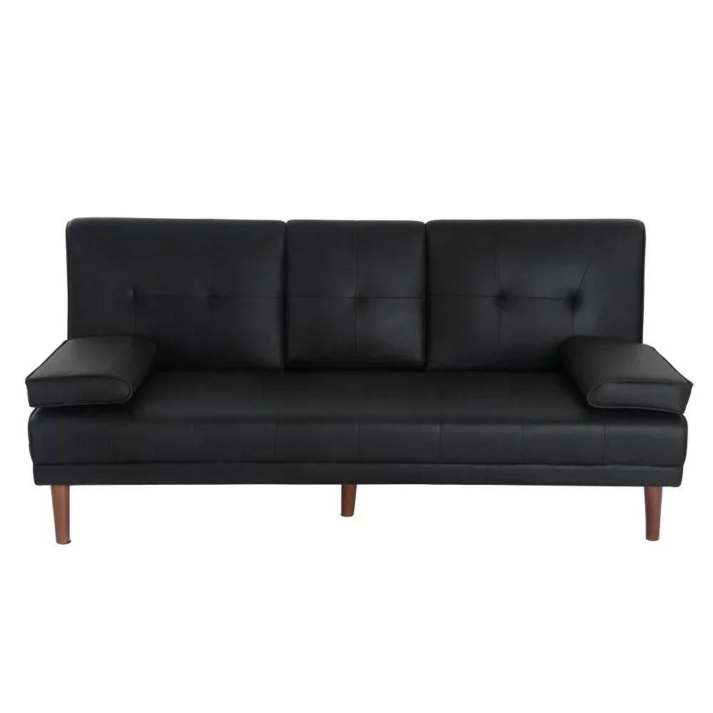 3 Seater Adjustable Sofa Bed With Cup Holder Black - Image 2