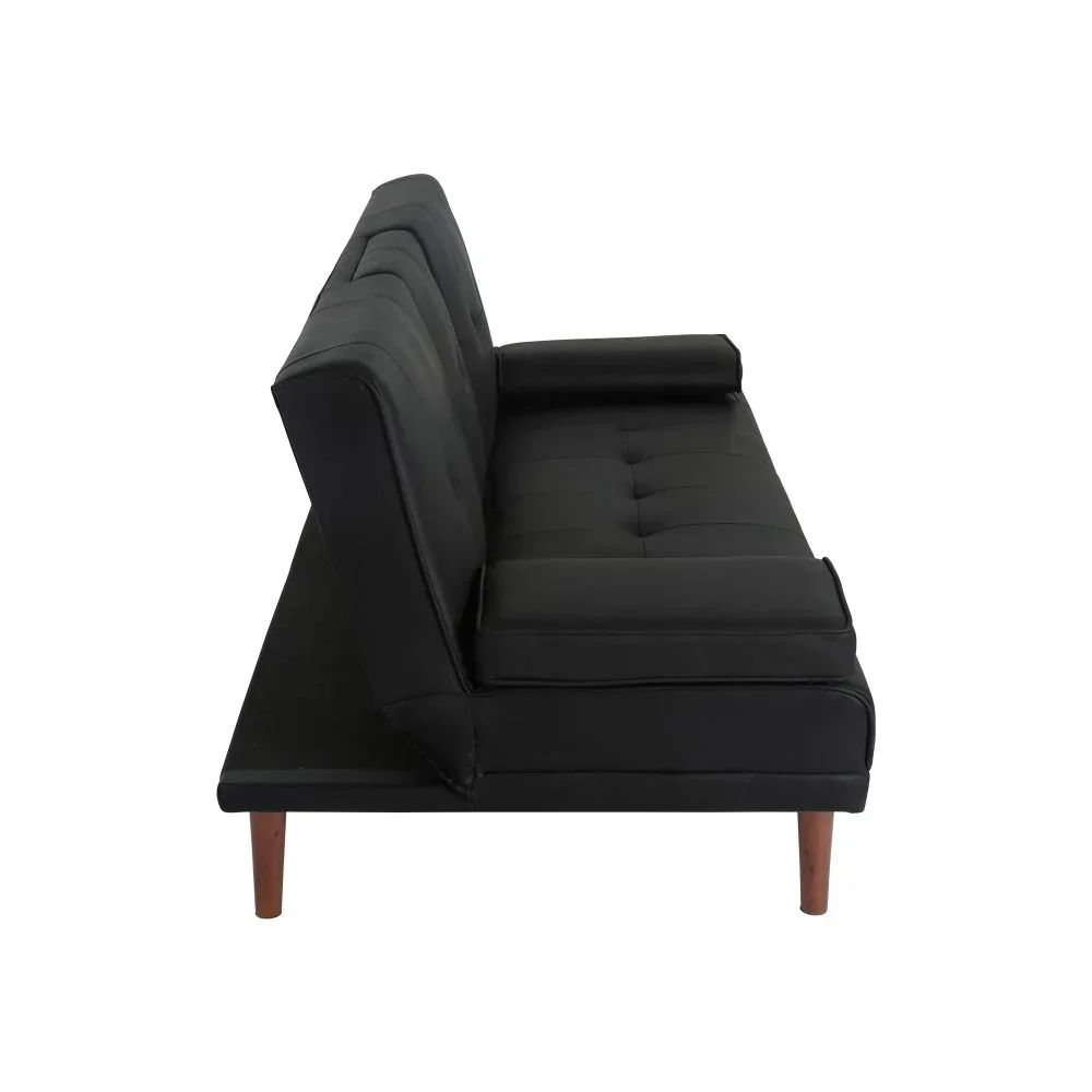 3 Seater Adjustable Sofa Bed With Cup Holder Black - Image 5