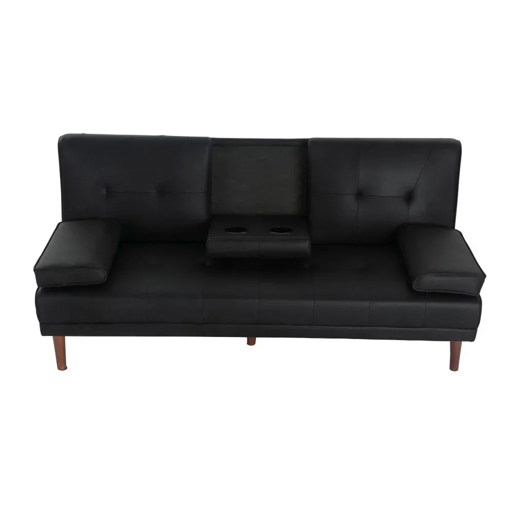 3 Seater Adjustable Sofa Bed With Cup Holder Black - Image 8