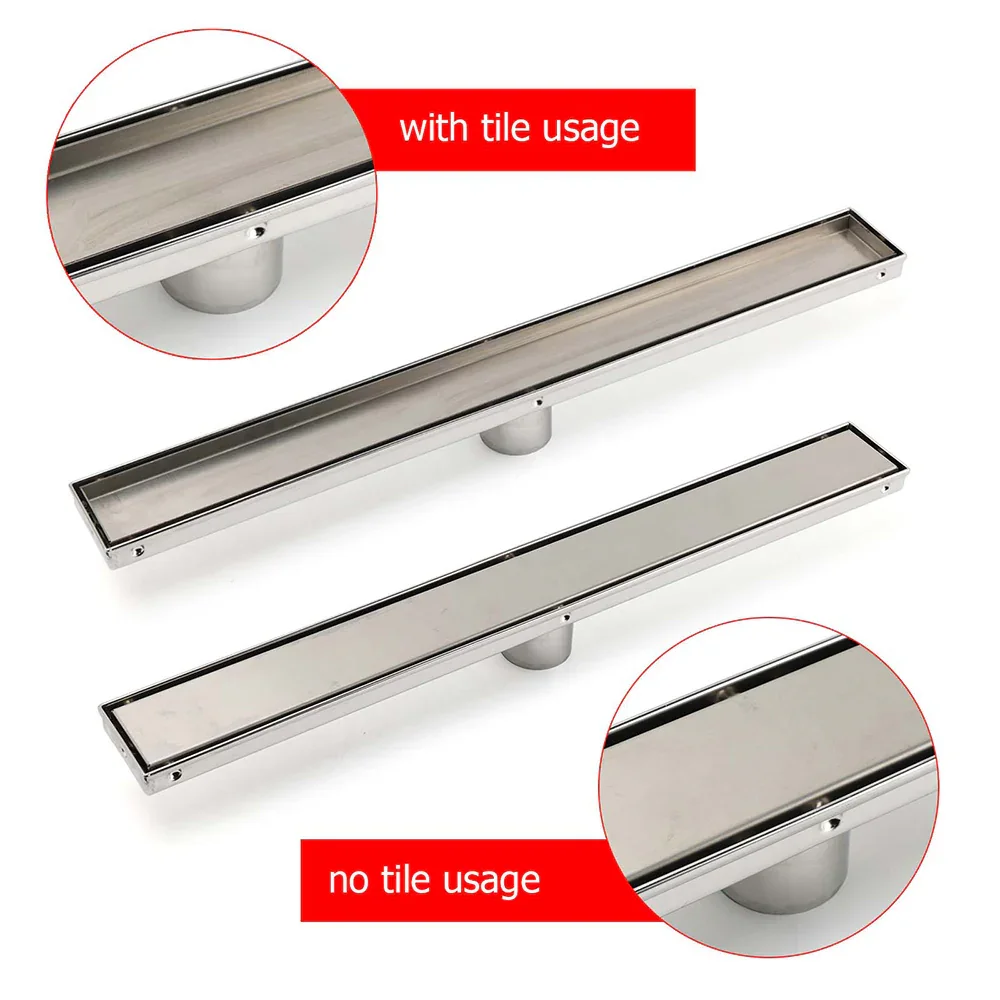 304 Stainless Steel 600mm Tile Insert Linear Shower Grate Floor Drain 50mm Waste - Image 4