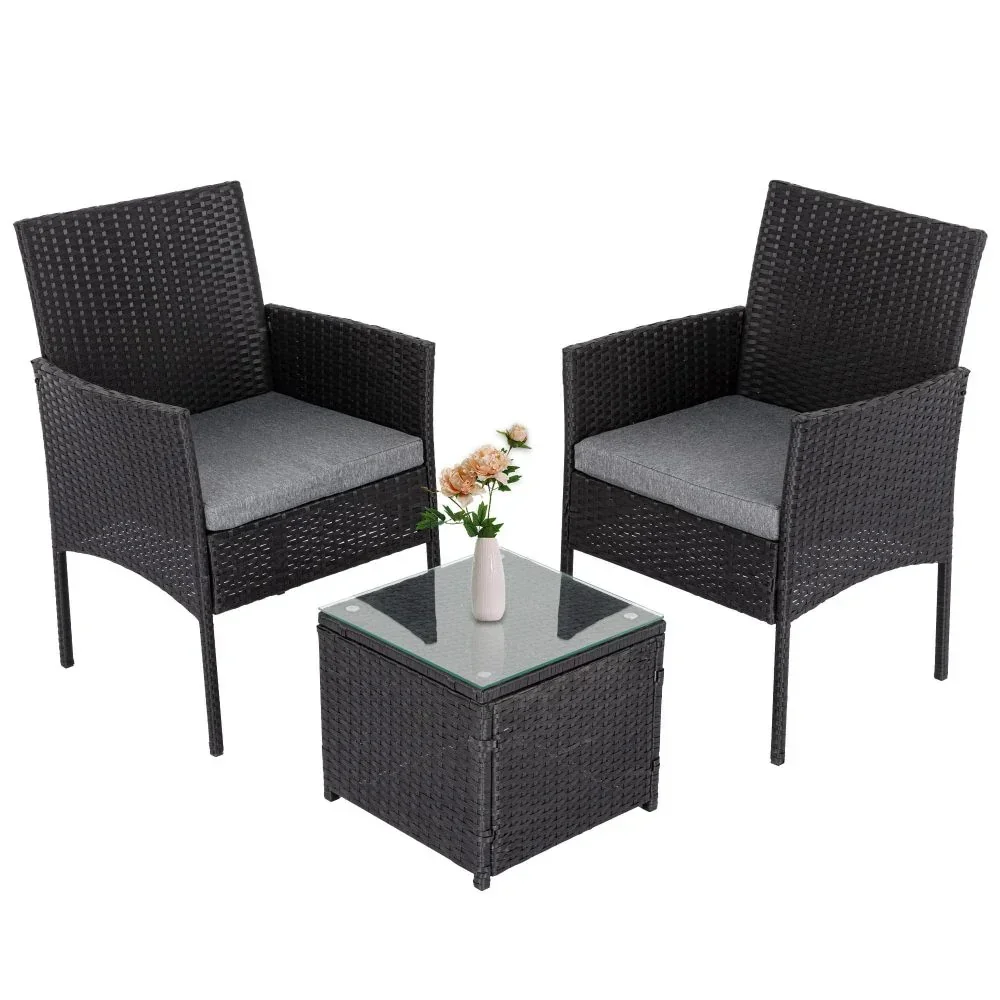 3PC Outdoor Table and Chairs Set-Black - Image 4