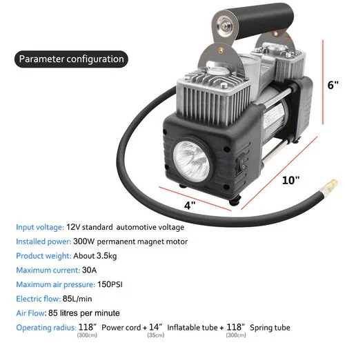 4WD Car Pump Truck 12V 150PSI Car Air Compressor Portable Tyre Deflator Inflator - Image 10