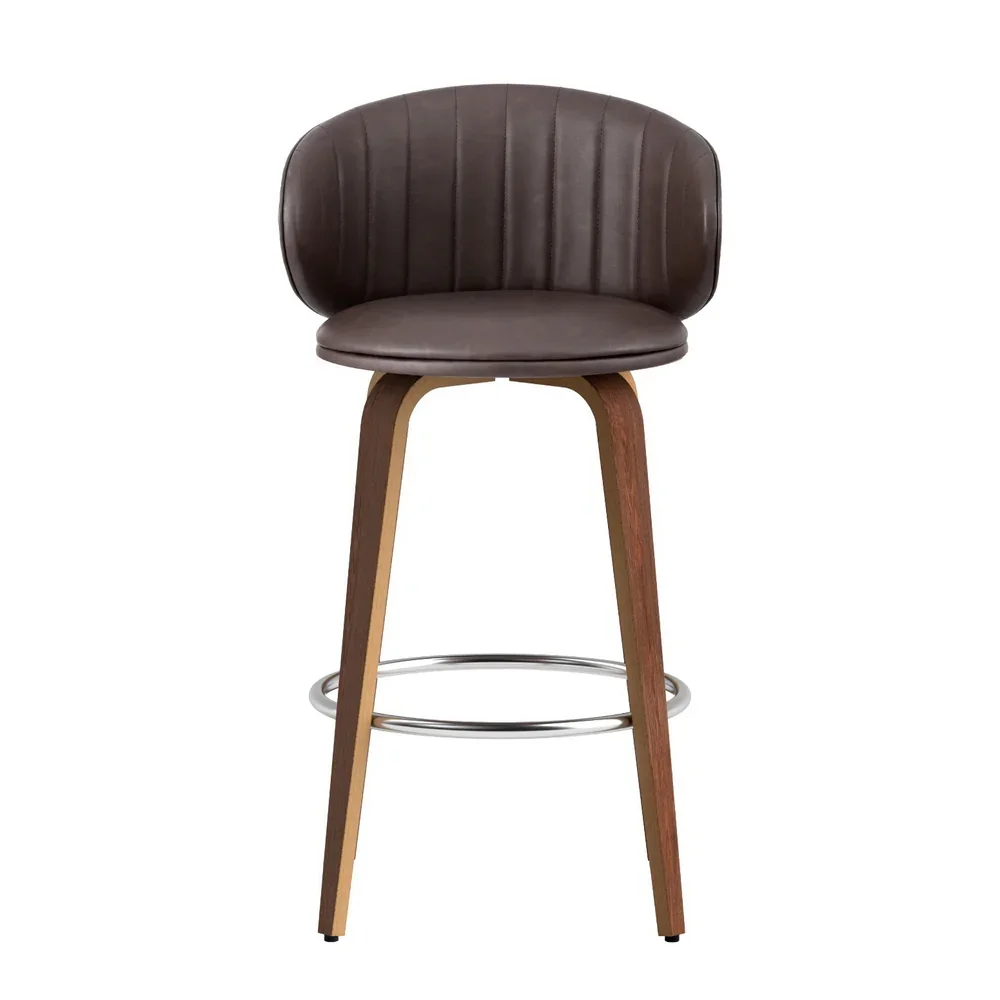 4x  Bar Stools Dining Chairs Contoured Leather Wood Stool - Image 3