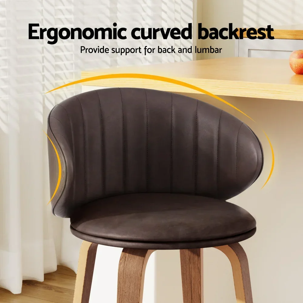 4x  Bar Stools Dining Chairs Contoured Leather Wood Stool - Image 4