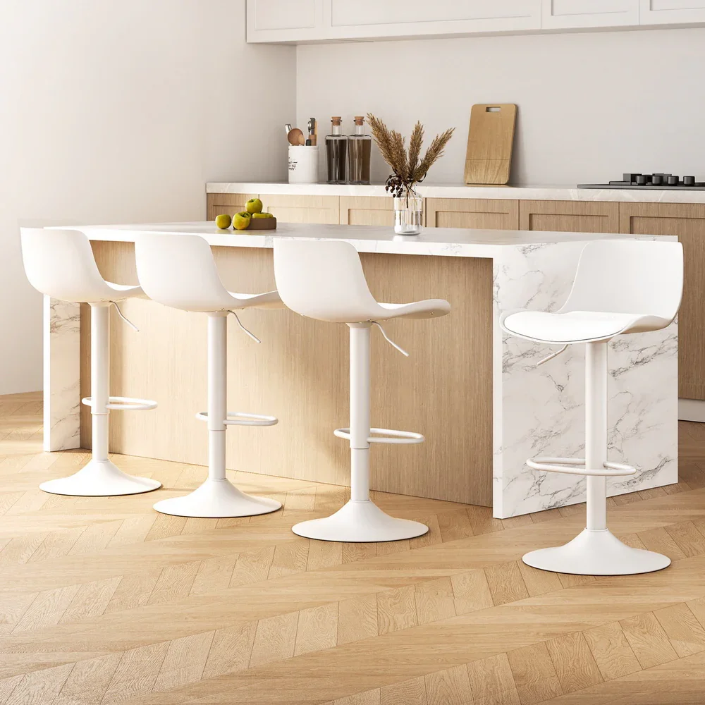 4x  Bar Stools Kitchen Swivel Gas Lift Stool Leather Dining Chairs White - Image 7