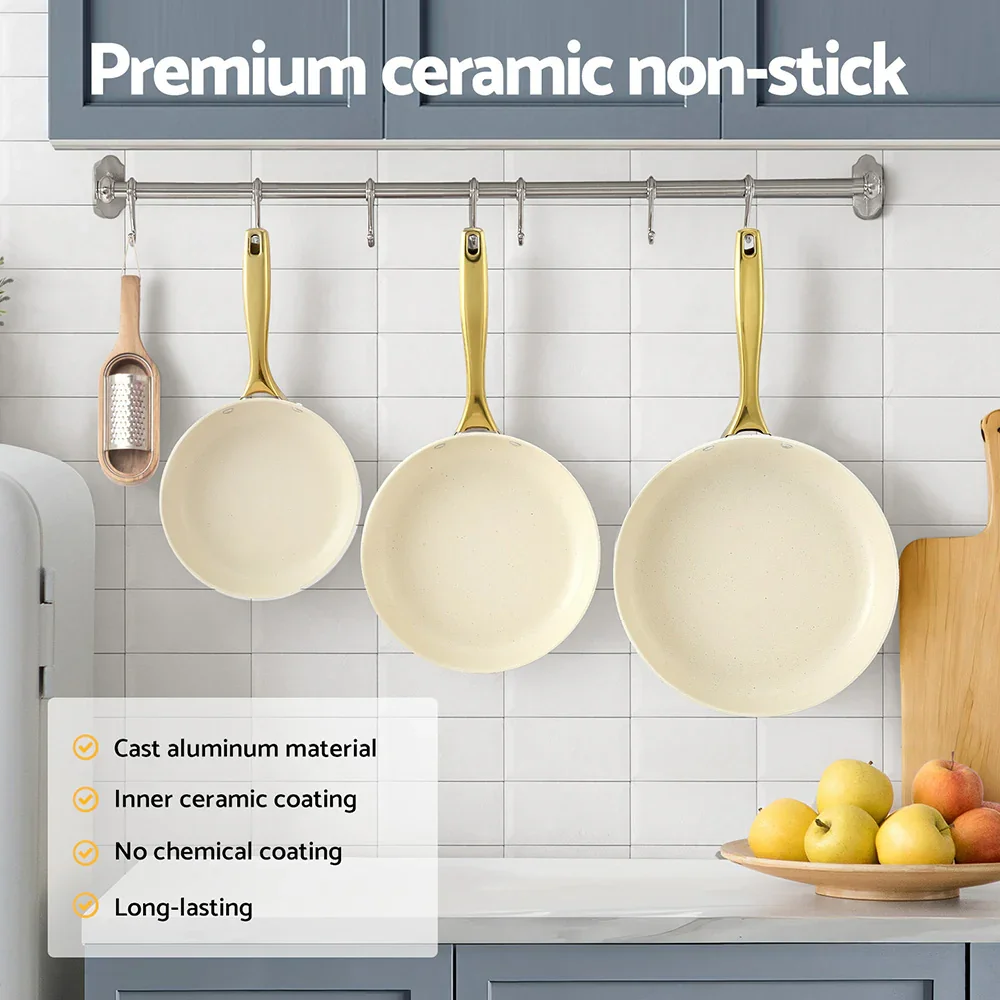 Frying Pan 3PCS Shades Frypan Set Ceramic Coating Multi Colour - Image 4