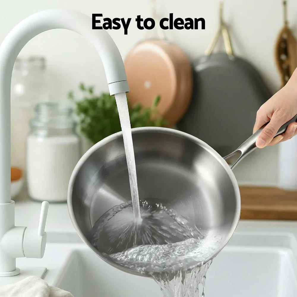Frying Pan Stainless Steel Uncoated Twin Frypan Set 25/30cm Silver - Image 4