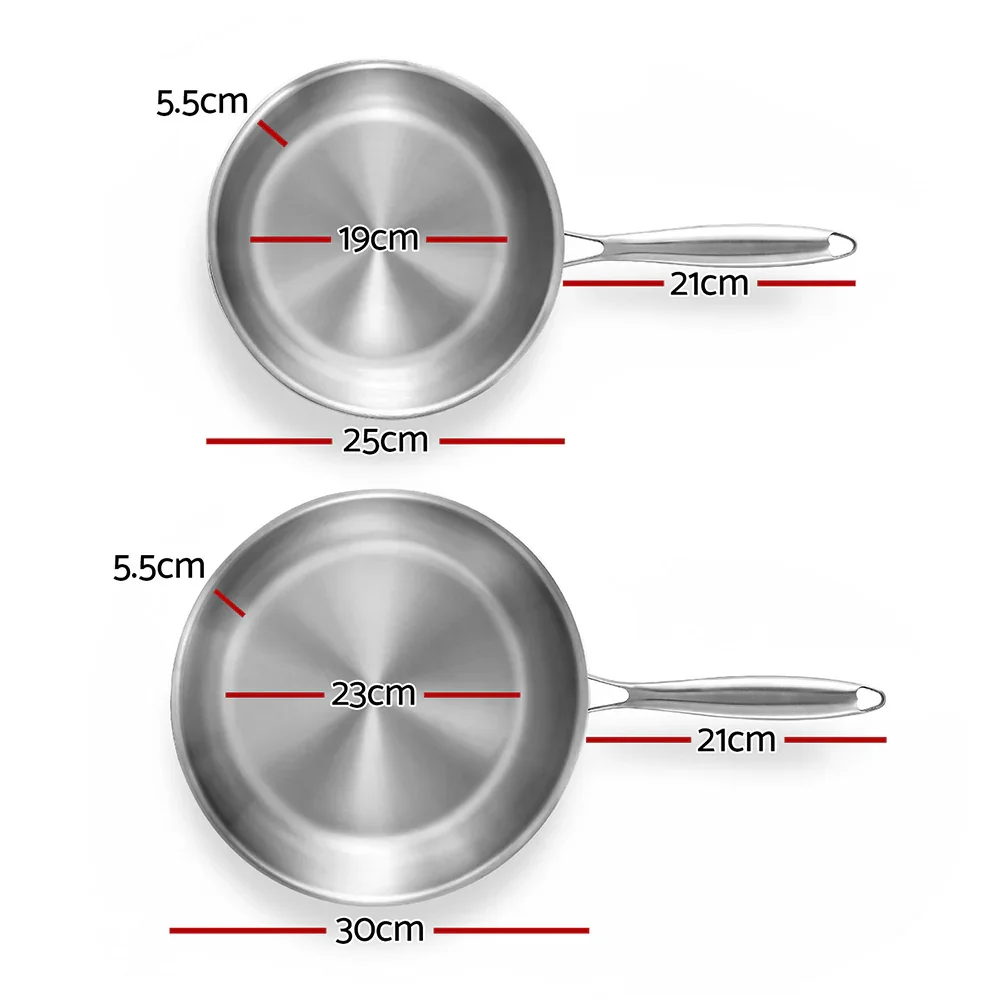 Frying Pan Stainless Steel Uncoated Twin Frypan Set 25/30cm Silver - Image 5