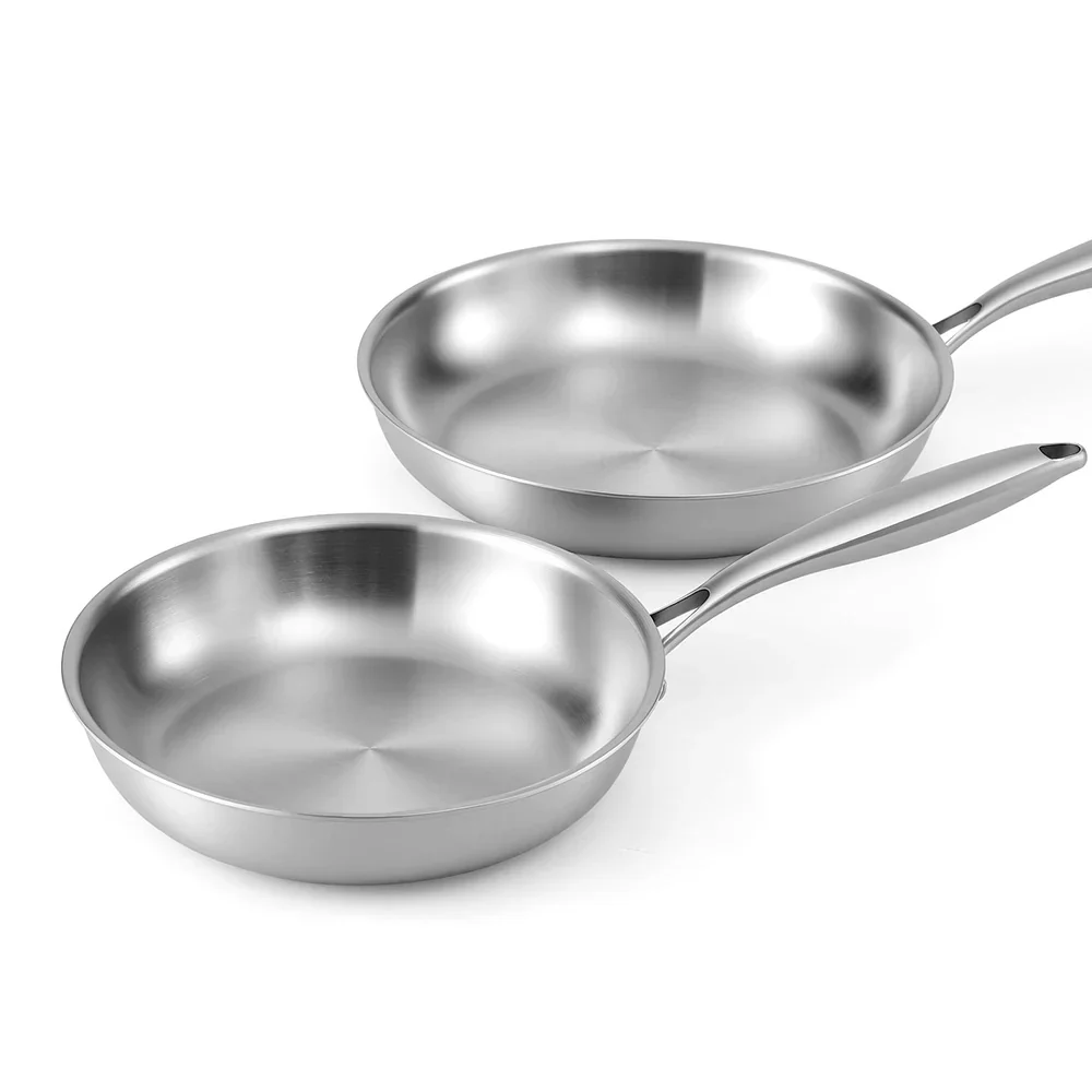 Frying Pan Stainless Steel Uncoated Twin Frypan Set 25/30cm Silver - Image 6