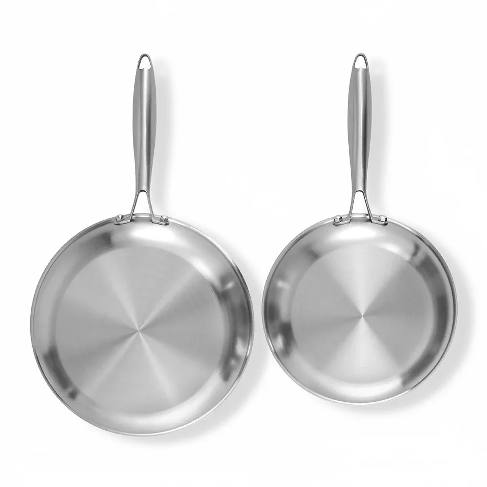 Frying Pan Stainless Steel Uncoated Twin Frypan Set 25/30cm Silver - Image 7